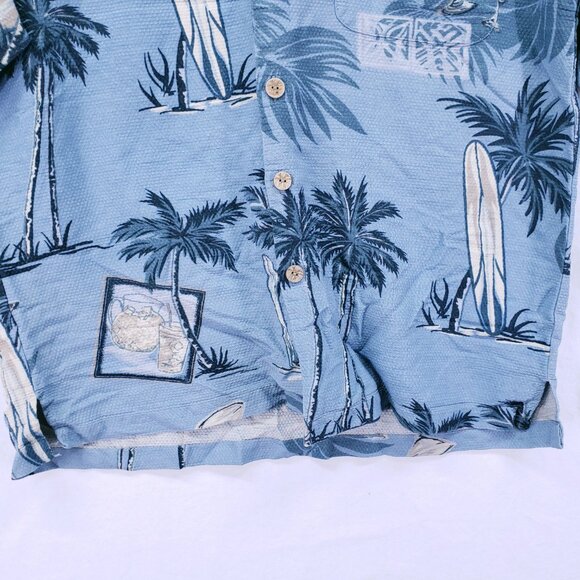 Paradise Blue 100% Silk Blue Beach Surfer Hawaiian Palm Trees Waffle Knit Size M - Picture 7 of 15
